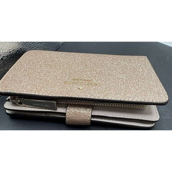 Kate Spade Glimmer Glitter Gold Medium Compact Bifold Wallet KE446 NEW - Picture 5 of 8